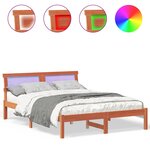 vidaXL Cadre de lit avec tête de lit LED  marron ciré  120 x 190 cm  en bois de pin massif