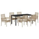 vidaXL Ensemble de salle à manger pour jardin 7 Pièces Beige polyrotin