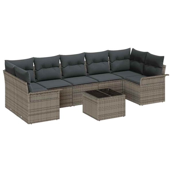 vidaXL Ensemble de canapé de jardin 8 Pièces Gris Poly rotin