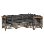 vidaXL Salon de jardin 4 Pièces avec coussins gris résine tressée