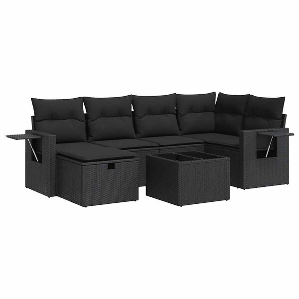 vidaXL Salon de jardin 7 Pièces avec coussins noir résine tressée