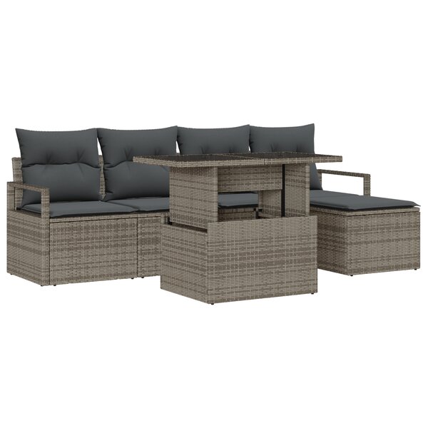 Ensemble de 6 Canapés de Jardin avec Coussins Gris Poly-Rattan