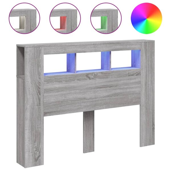 vidaXL Tête de lit à LED sonoma gris 140x18 5x103 5 cm bois ingénierie