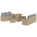 Canapé de jardin 9 pièces avec coussins en rotin poly beige acacia
