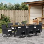 vidaXL Ensemble de salle à manger de jardin 9 pièces noir poly rotin