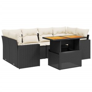 vidaXL Salon de jardin 7 Pièces avec coussins noir résine tressée