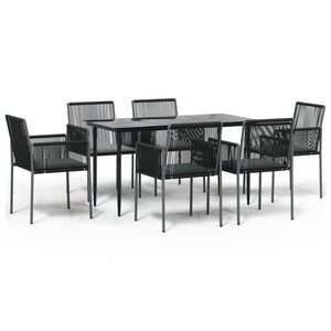 vidaXL Ensemble à manger de jardin coussins 7 Pièces noir rotin et acier