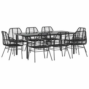 vidaXL Ensemble à manger de jardin 9Pièces noir poly rotin verre