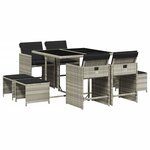 vidaXL Ensemble à manger de jardin et coussins 9 Pièces gris clair rotin