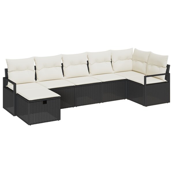 Ensemble de canapé de jardin 7 pièces avec coussins en Rattan poly noir