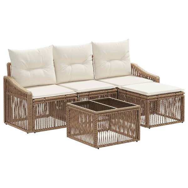 vidaXL Ensemble de canapé de jardin 5 Pièces Beige polyrotin