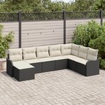 Ensemble de canapé de jardin 8 pièces avec coussins Rotin Poly Noir