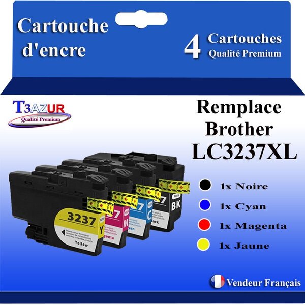 T3AZUR Lot de 4 Cartouches compatibles avec Brother LC3237 XL pour Brother MFC-J6947DW