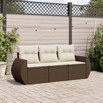 vidaXL Salon de jardin avec coussins 3 Pièces marron résine tressée