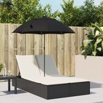 vidaXL Chaise longue double et coussins et parasol noir résine tressée