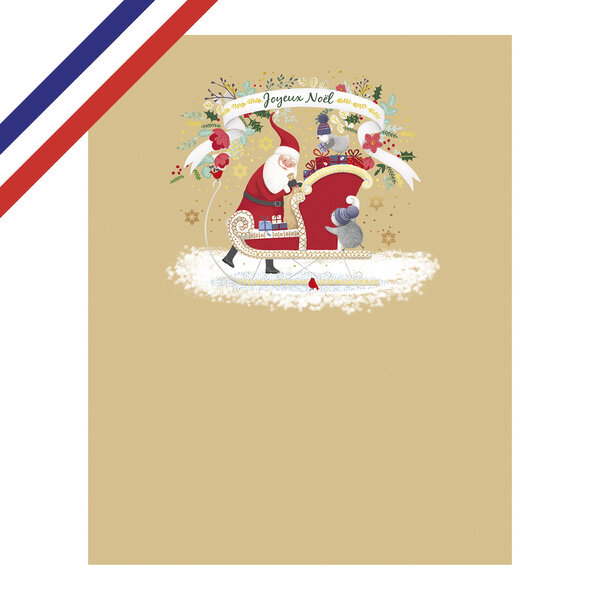 Carte double joyeux noël père noël et traineau