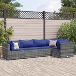 vidaXL Salon de jardin 5 Pièces avec coussins Gris Résine tressée