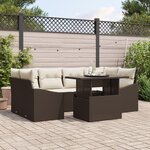 vidaXL Ensemble de canapés de jardin 7 pièces avec coussins Marron Poly Rattan