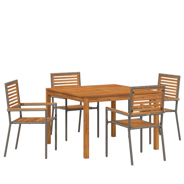 Ensemble de salle à manger jardin 5 pièces vidaXL Gris poly rattan acacia