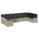 Ensemble de 10 pièces de canapé de jardin avec coussins gris clair poly rotin