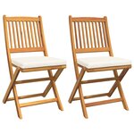 vidaXL Chaises de jardin pliantes avec coussins blancs  2 pièces en bois d'acacia