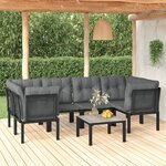 vidaXL Salon de jardin 7 Pièces noir et gris résine tressée
