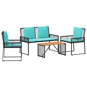 vidaXL Ensemble de meubles d'extérieur 9 pc Noir et turquoise