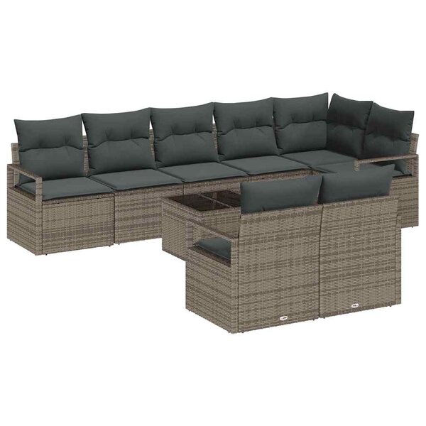 vidaXL Ensemble de canapé de jardin 9 Pièces Gris Poly rotin
