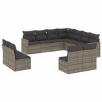 vidaXL Salon de jardin 11 Pièces avec coussins gris résine tressée