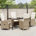 vidaXL Set de 5 Chaises de Jardin avec Coussins Beige en Rattan Poly
