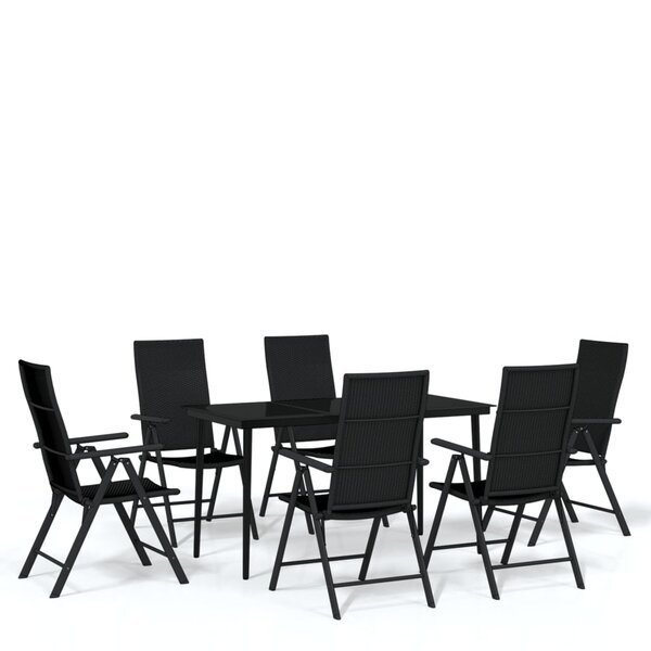 vidaXL Ensemble à manger de jardin 7 Pièces Noir