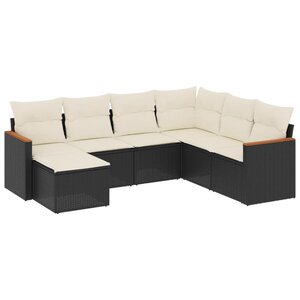 vidaXL Salon de jardin 7 Pièces avec coussins noir résine tressée