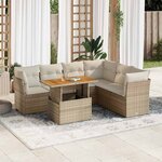 vidaXL Salon de jardin avec coussins 7 Pièces beige résine tressée