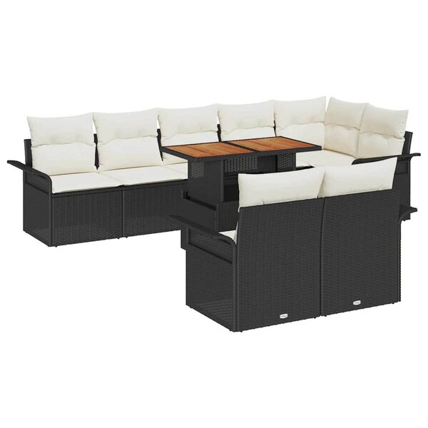 vidaXL Ensemble de canapé de jardin avec coussin 9 Pièces Noir et crème