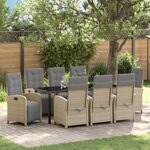 vidaXL Ensemble de salle à manger de jardin de 9 pièces avec coussins beige poly rotin