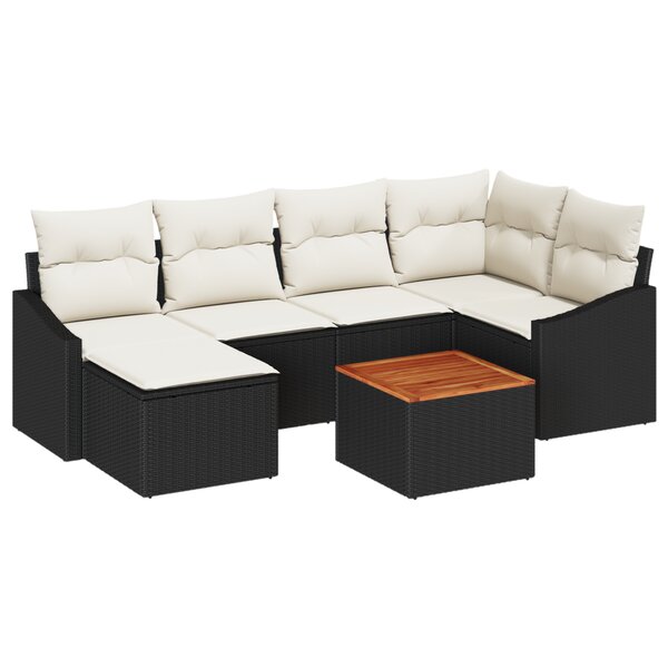vidaXL Ensemble de canapés de jardin de 7 pièces avec coussins noir poly rotin acacia