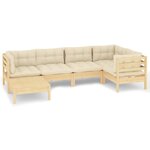 vidaXL Salon de jardin 6 Pièces avec coussins crème Bois de pin massif