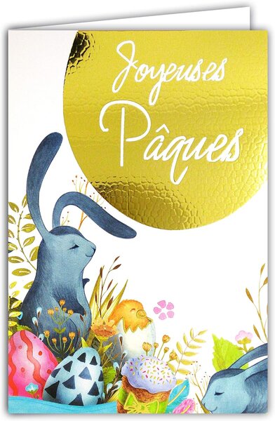 Carte Joyeuses PÂQUES Lapin Poussin en Or Doré Brillant avec Enveloppe 12x17 5cm