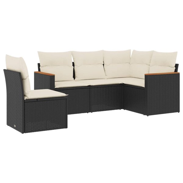 vidaXL Salon de jardin 5 Pièces avec coussins noir résine tressée