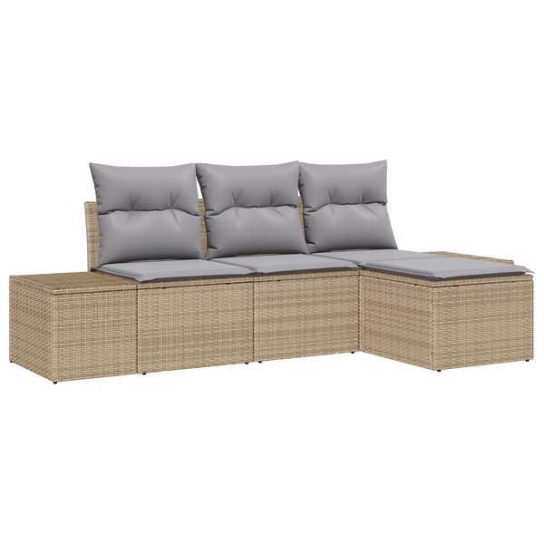 vidaXL Ensemble de Canapé de Jardin 4 Pièces Avec Coussins Beige Rattan Poly