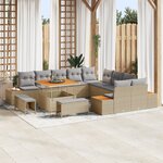 Ensemble de canapés de jardin 13 pièces avec coussins Beige Poly Rotin Acacia