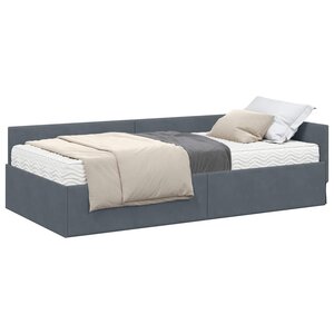 vidaXL Cadre de lit d'angle avec matelas Autre 2 Pièces Gris Velours
