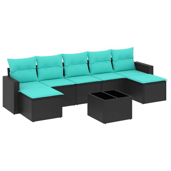 vidaXL Salon de jardin 8 Pièces avec coussins noir résine tressée