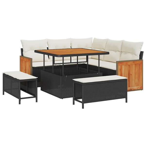 vidaXL Ensemble de canapé de jardin avec coussin 8 Pièces Noir et crème