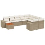 vidaXL Salon de jardin avec coussins 10 Pièces beige résine tressée