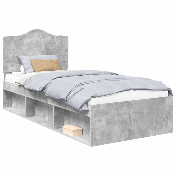 vidaXL Cadre de lit avec tête de lit Gris Béton 90 x 190 cm Pin massif