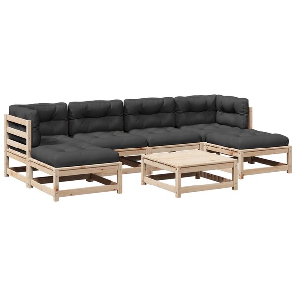 vidaXL Salon de jardin 7 Pièces avec coussins bois de pin massif