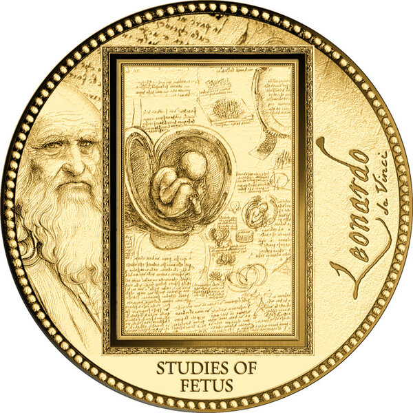 Monnaie STUDIES OF FETUS Da Vinci 1/200 Oz Or 5000 Francs Gabon (PRÉCOMMANDE)