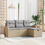 vidaXL Ensemble de Canapé de Jardin 4 Pièces avec Coussins Beige Rattan Poly