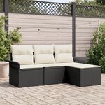 vidaXL Ensemble de canapé de jardin 4 pièces avec coussins Noir Poly Rattan